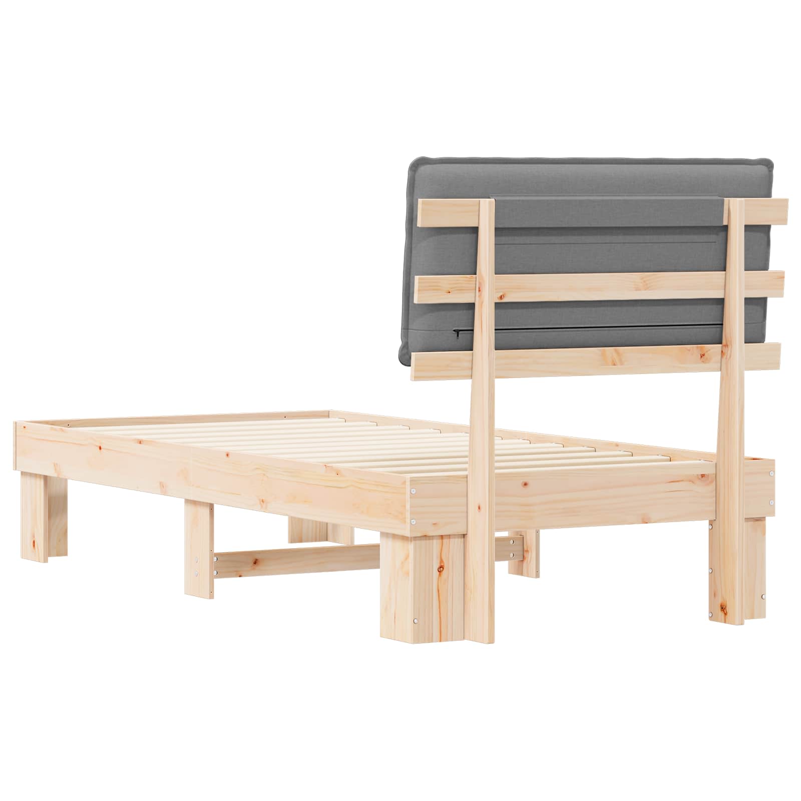 Sängram med Klädd Huvudgavel Ljusgrå 100 x 200 cm Massiv furu