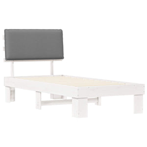 Sängram med Klädd Huvudgavel Ljusgrå 100 x 200 cm Massiv furu