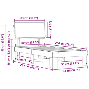 Sängram med Klädd Huvudgavel Ljusgrå 80 x 200 cm Massiv furu