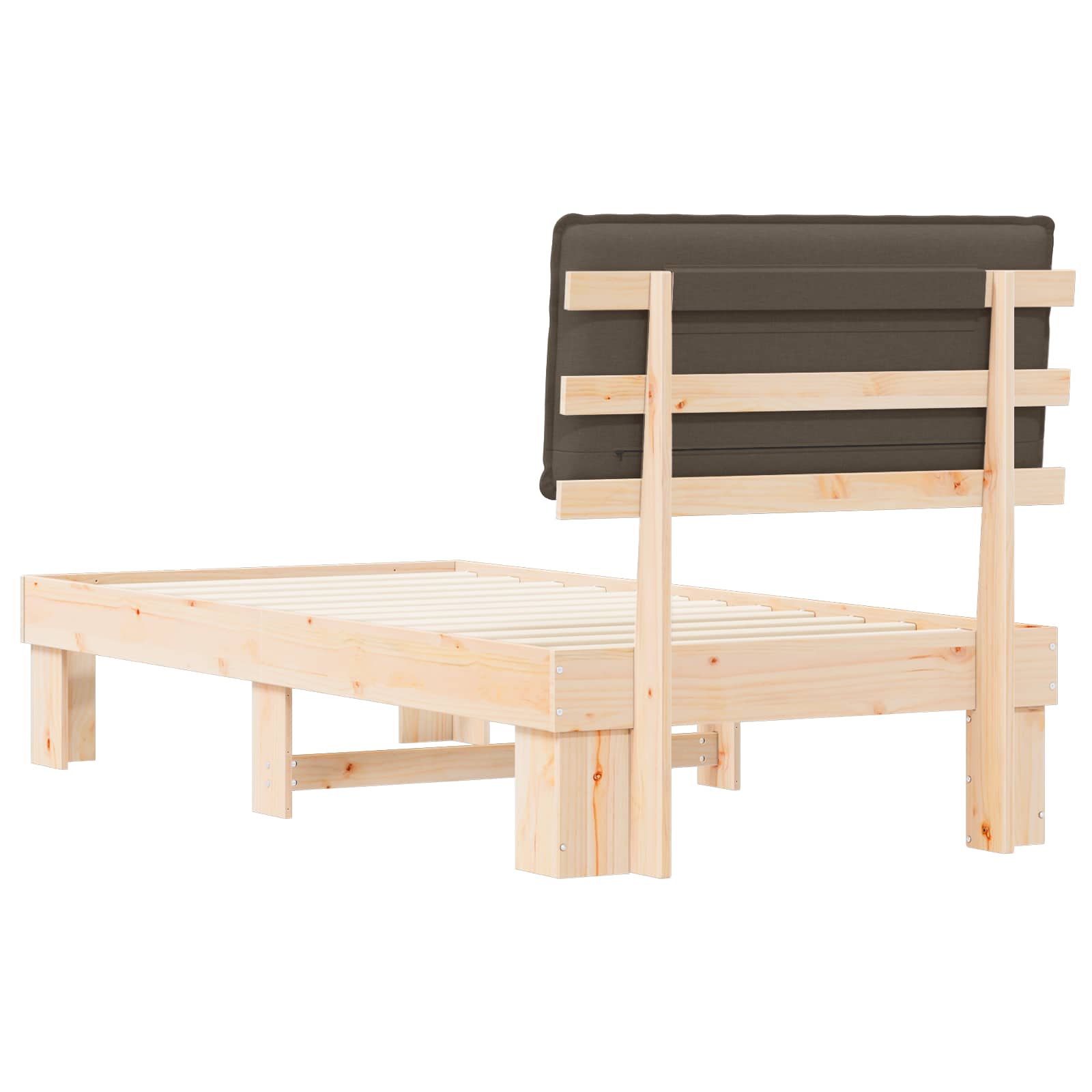 Sängram med Klädd Huvudgavel Taupe 90 x 190 cm Massiv furu