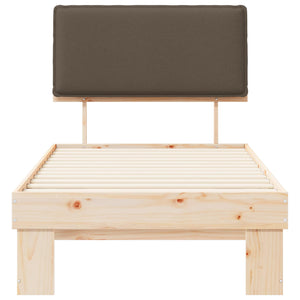 Sängram med Klädd Huvudgavel Taupe 90 x 190 cm Massiv furu