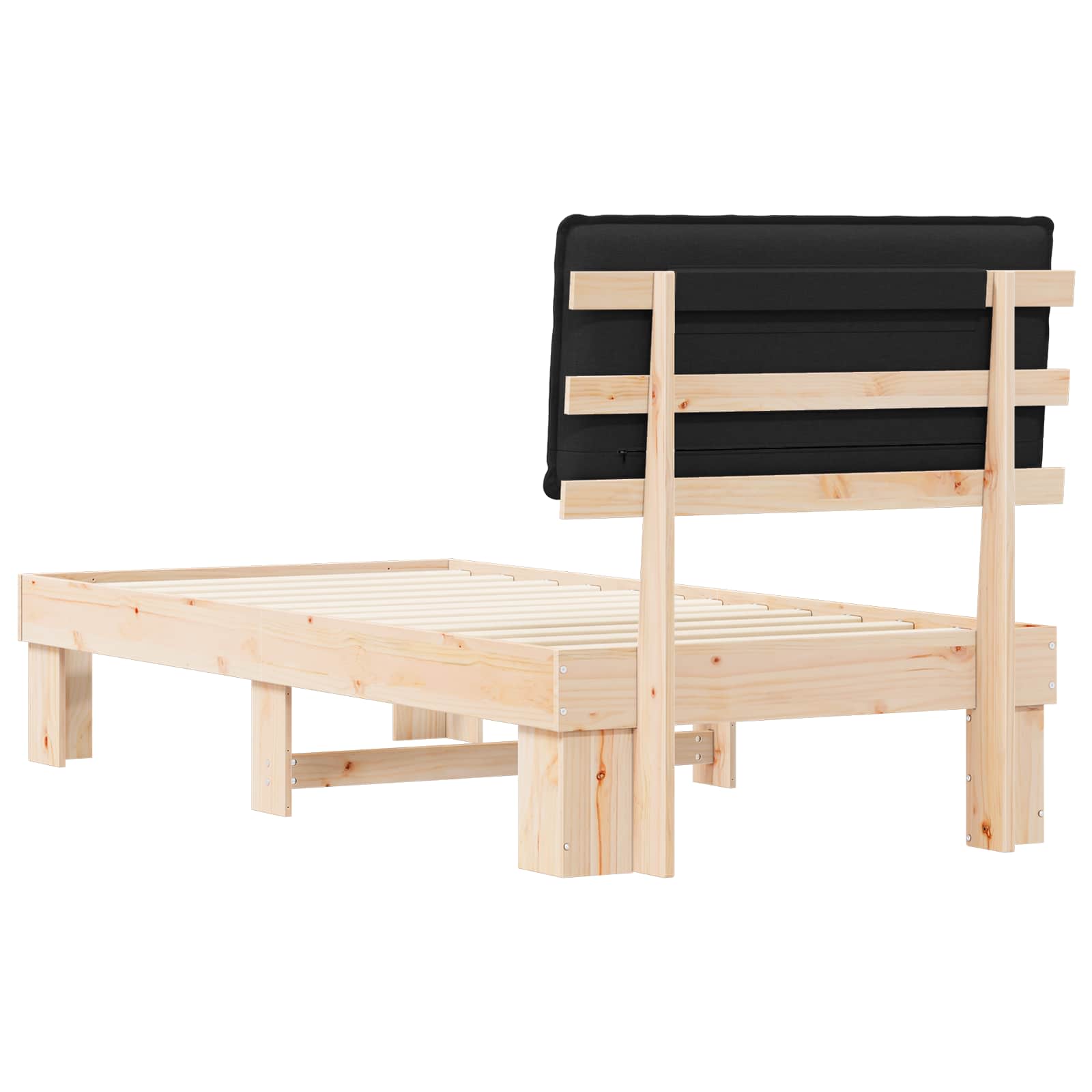 Sängram med Klädd Huvudgavel Svart 75 x 190 cm Massiv furu