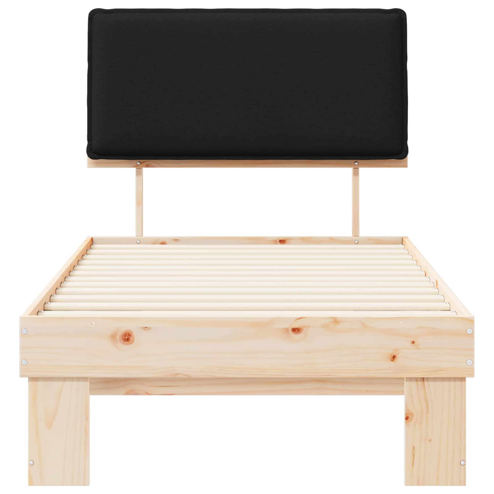 Sängram med Klädd Huvudgavel Svart 75 x 190 cm Massiv furu