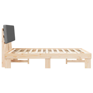 Sängram med Klädd Huvudgavel Mörkgrå 160 x 200 cm Massiv furu