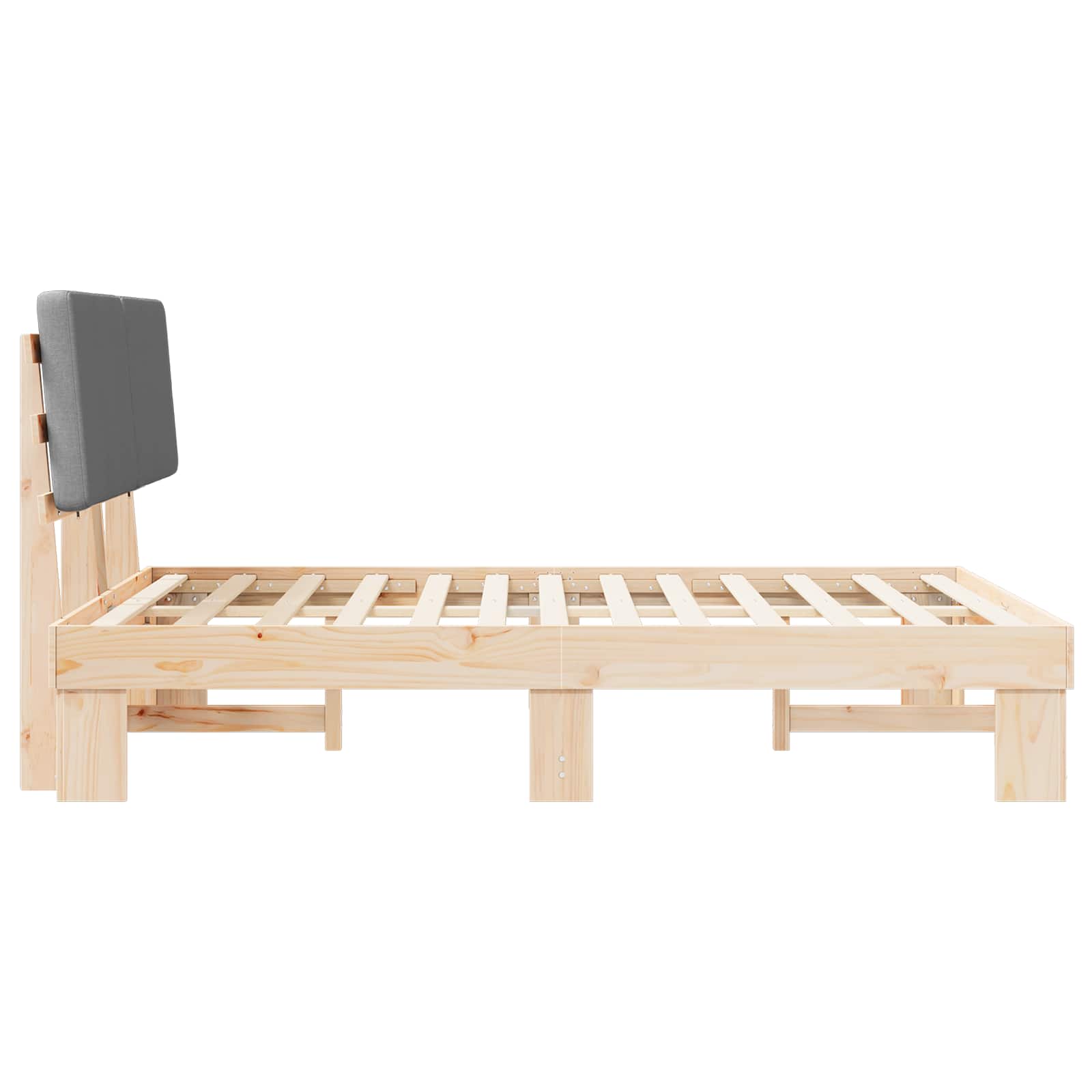 Sängram med Klädd Huvudgavel Ljusgrå 140 x 200 cm Massiv furu