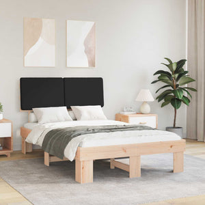 Sängram med Klädd Huvudgavel Svart 120 x 200 cm Massiv furu