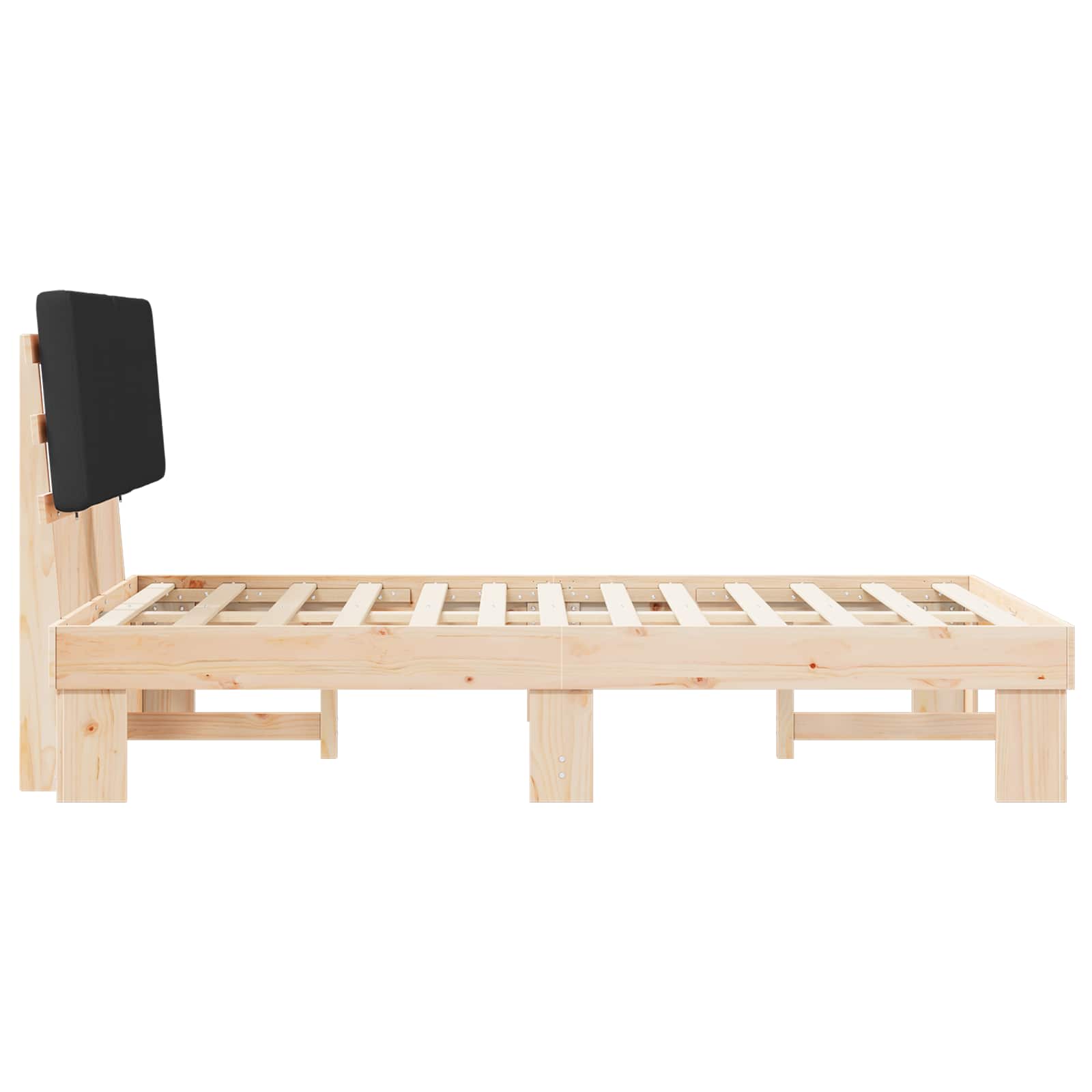 Sängram med Klädd Huvudgavel Svart 120 x 200 cm Massiv furu