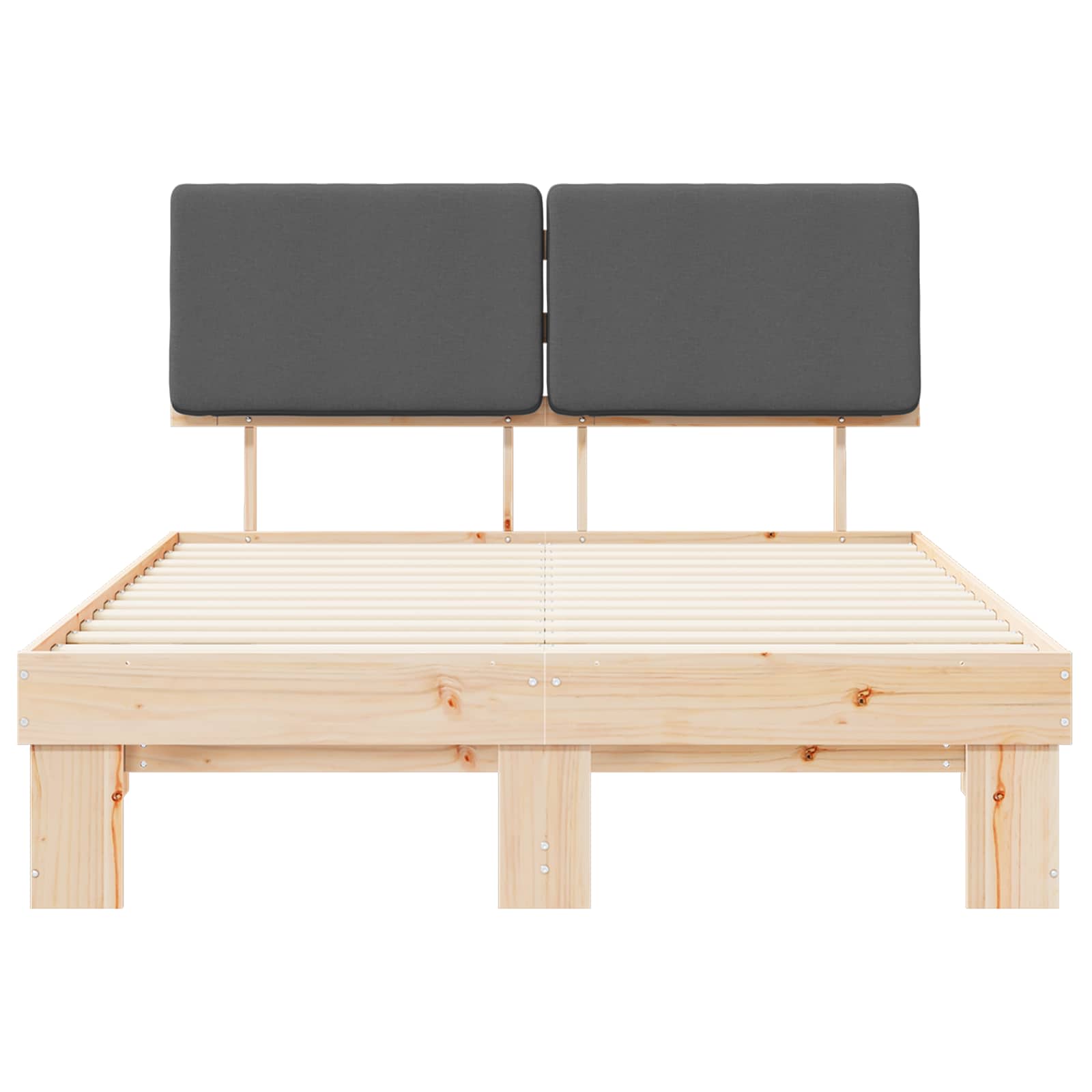 Sängram med Klädd Huvudgavel Mörkgrå 135 x 190 cm Massiv furu