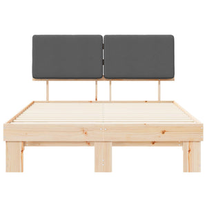 Sängram med Klädd Huvudgavel Mörkgrå 135 x 190 cm Massiv furu