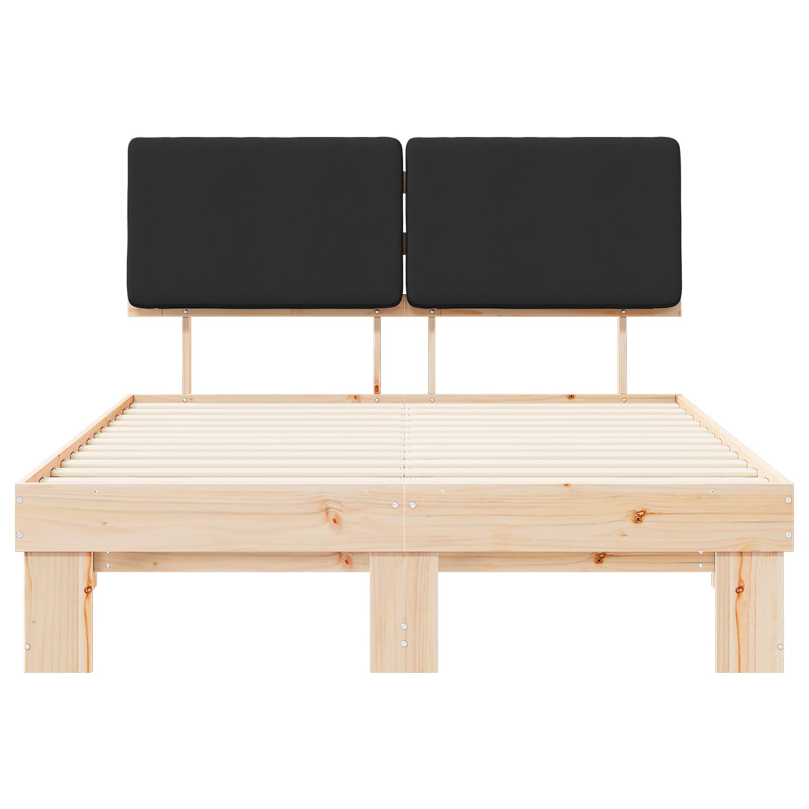Sängram med Klädd Huvudgavel Svart 135 x 190 cm Massiv furu