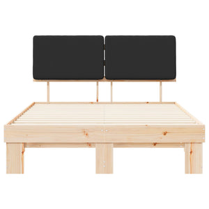 Sängram med Klädd Huvudgavel Svart 135 x 190 cm Massiv furu