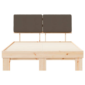 Sängram med Klädd Huvudgavel Taupe 135 x 190 cm Massiv furu