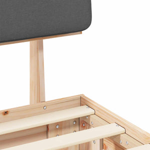 Sängram med Klädd Huvudgavel Mörkgrå 120 x 190 cm Massiv furu