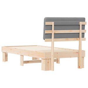 Sängram med Klädd Huvudgavel Ljusgrå 100 x 200 cm Massiv furu