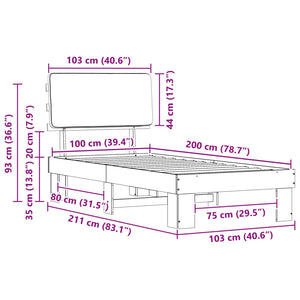 Sängram med Klädd Huvudgavel Ljusgrå 100 x 200 cm Massiv furu