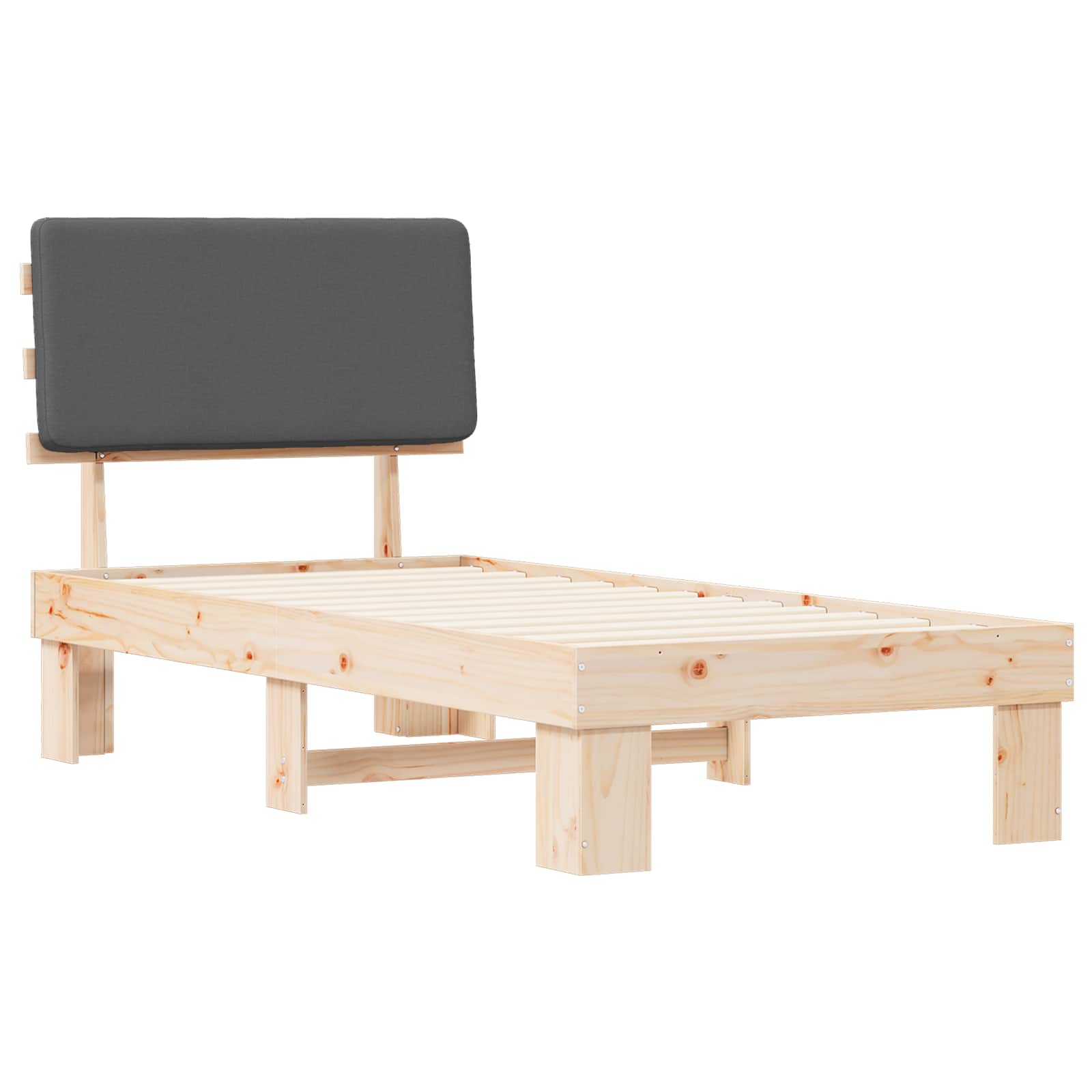 Sängram med Klädd Huvudgavel Mörkgrå 100 x 200 cm Massiv furu