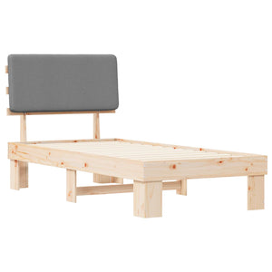 Sängram med Klädd Huvudgavel Ljusgrå 90 x 200 cm Massiv furu