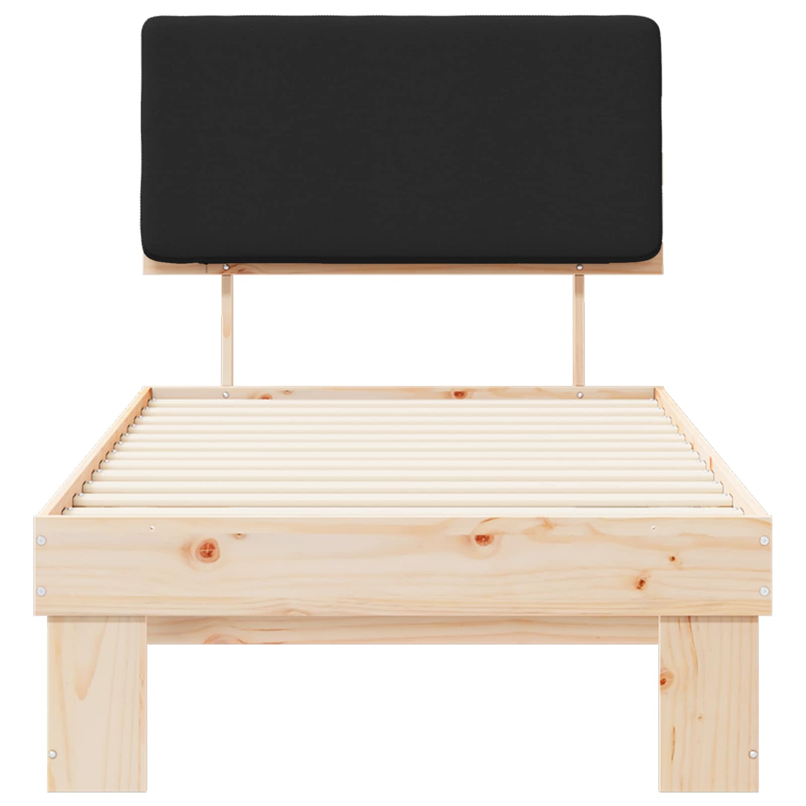 Sängram med Klädd Huvudgavel Svart 90 x 200 cm Massiv furu