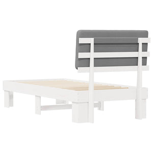 Sängram med Klädd Huvudgavel Ljusgrå 90 x 190 cm Massiv furu