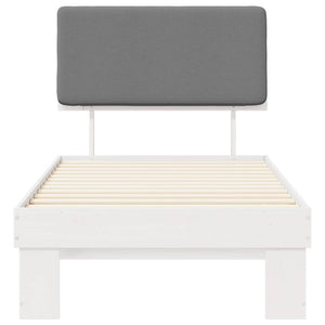 Sängram med Klädd Huvudgavel Ljusgrå 90 x 190 cm Massiv furu