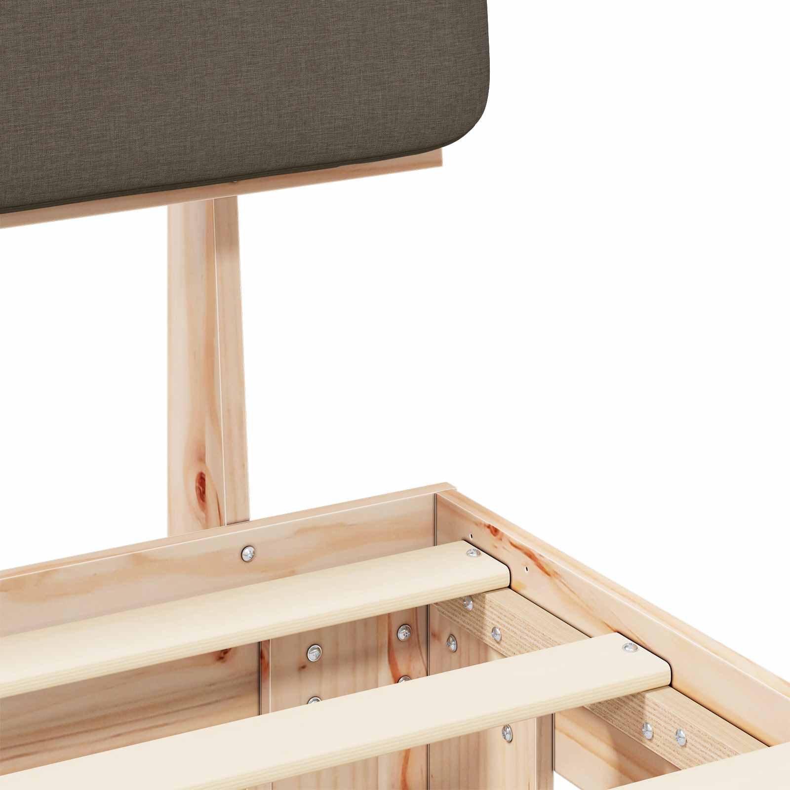 Sängram med Klädd Huvudgavel Taupe 75 x 190 cm Massiv furu