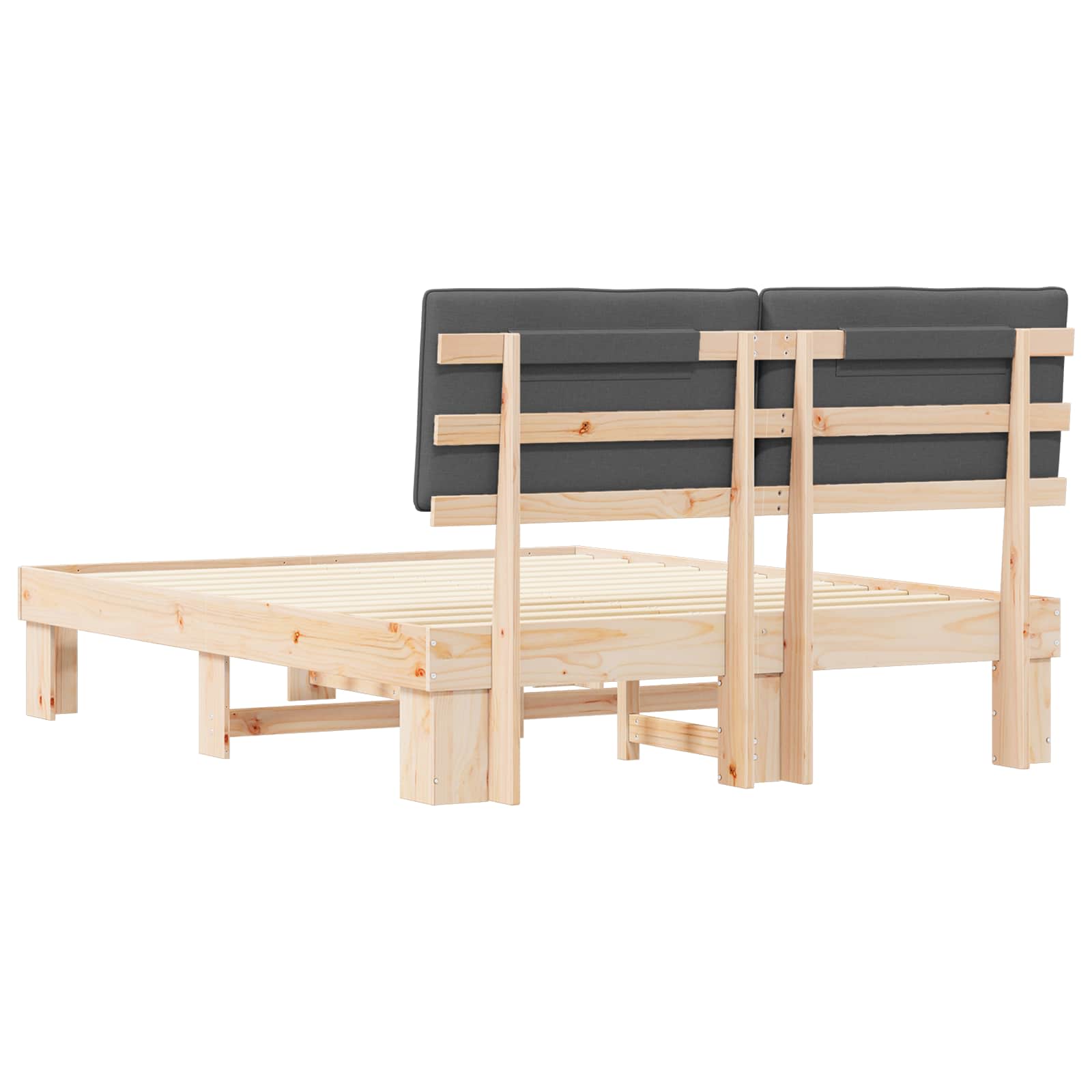Sängram med Klädd Huvudgavel Mörkgrå 160 x 200 cm Massiv furu