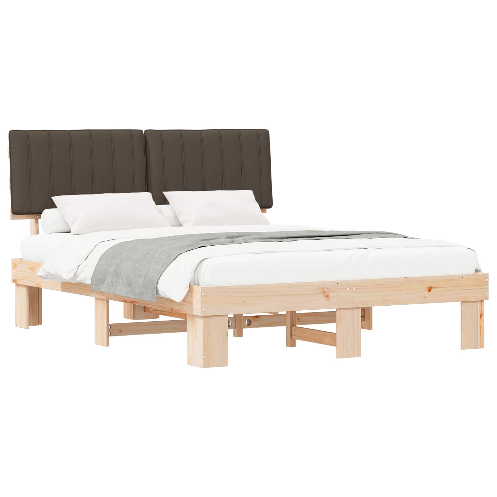 Sängram med Klädd Huvudgavel Taupe 160 x 200 cm Massiv furu