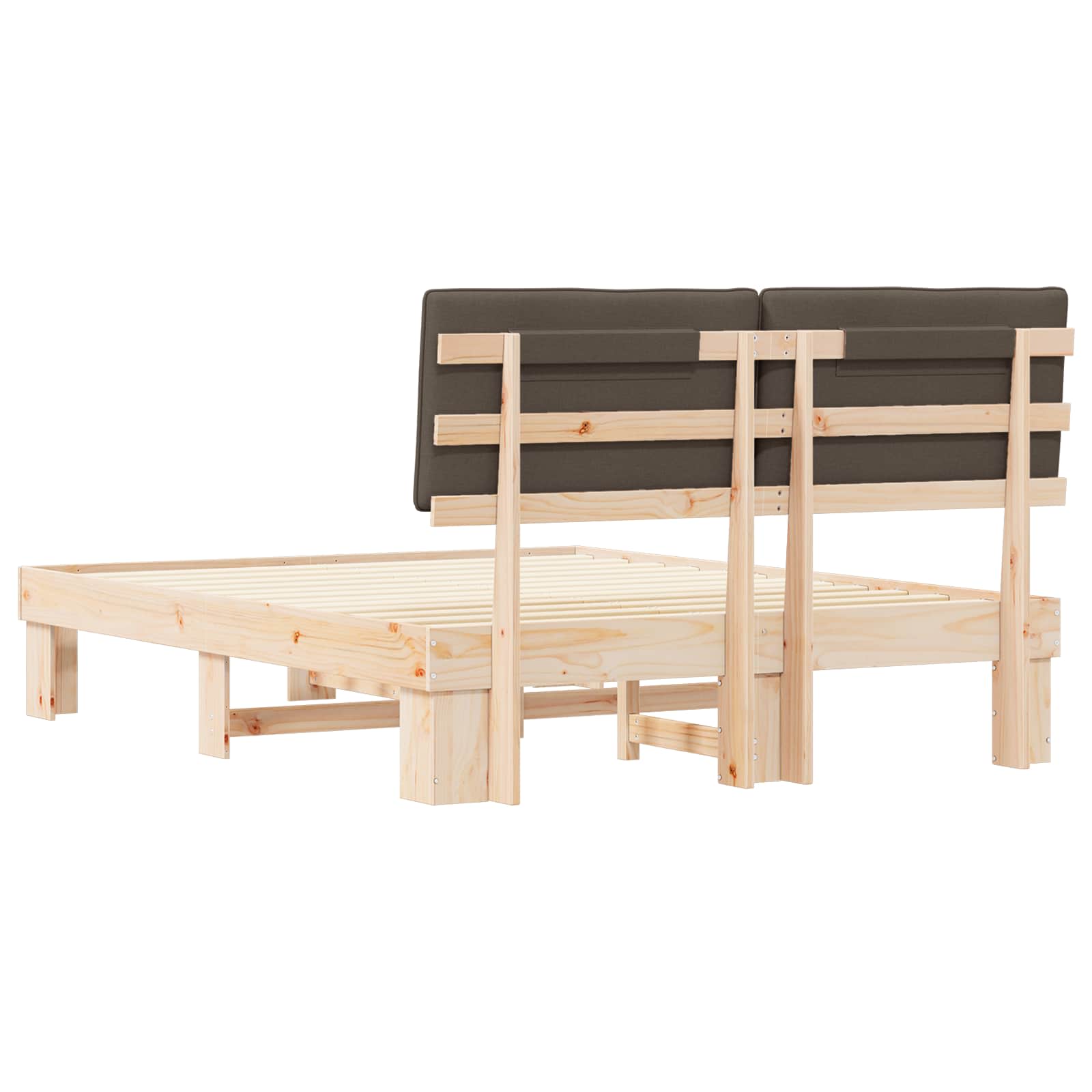 Sängram med Klädd Huvudgavel Taupe 160 x 200 cm Massiv furu