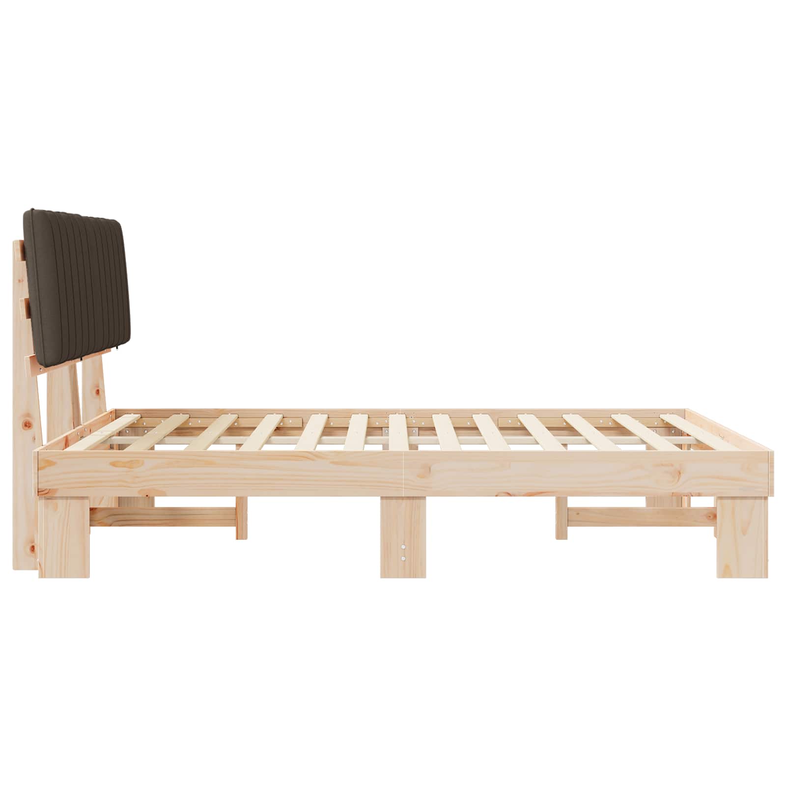 Sängram med Klädd Huvudgavel Taupe 160 x 200 cm Massiv furu