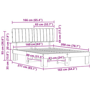 Sängram med Klädd Huvudgavel Taupe 160 x 200 cm Massiv furu