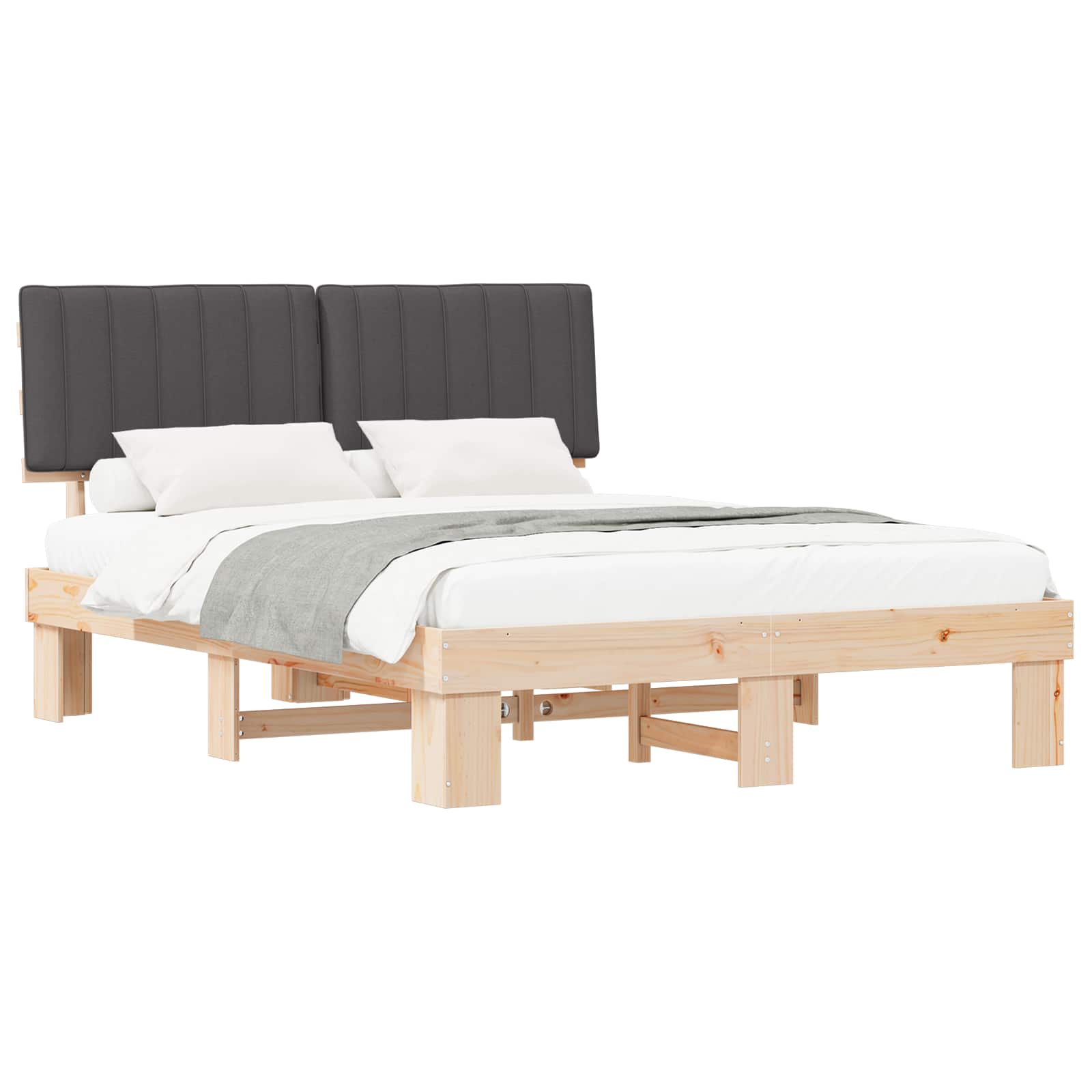 Sängram med Klädd Huvudgavel Mörkgrå 150 x 200 cm Massiv furu