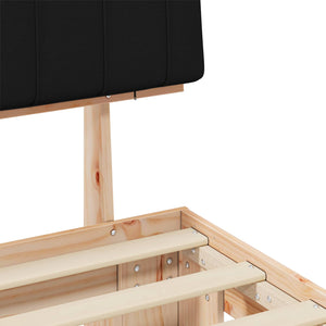 Sängram med Klädd Huvudgavel Svart 150 x 200 cm Massiv furu