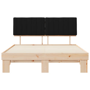 Sängram med Klädd Huvudgavel Svart 150 x 200 cm Massiv furu