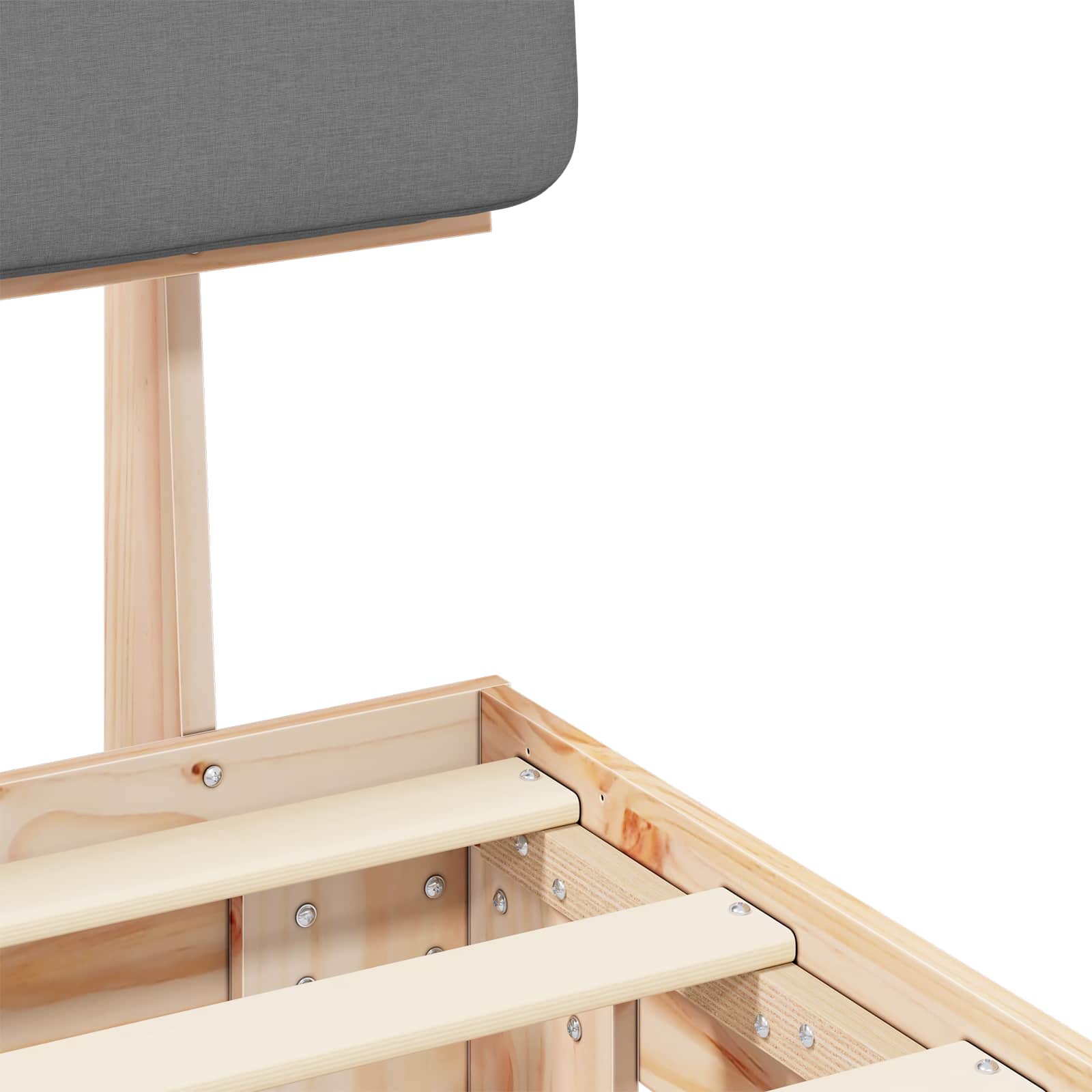 Sängram med Klädd Huvudgavel Ljusgrå 120 x 200 cm Massiv furu