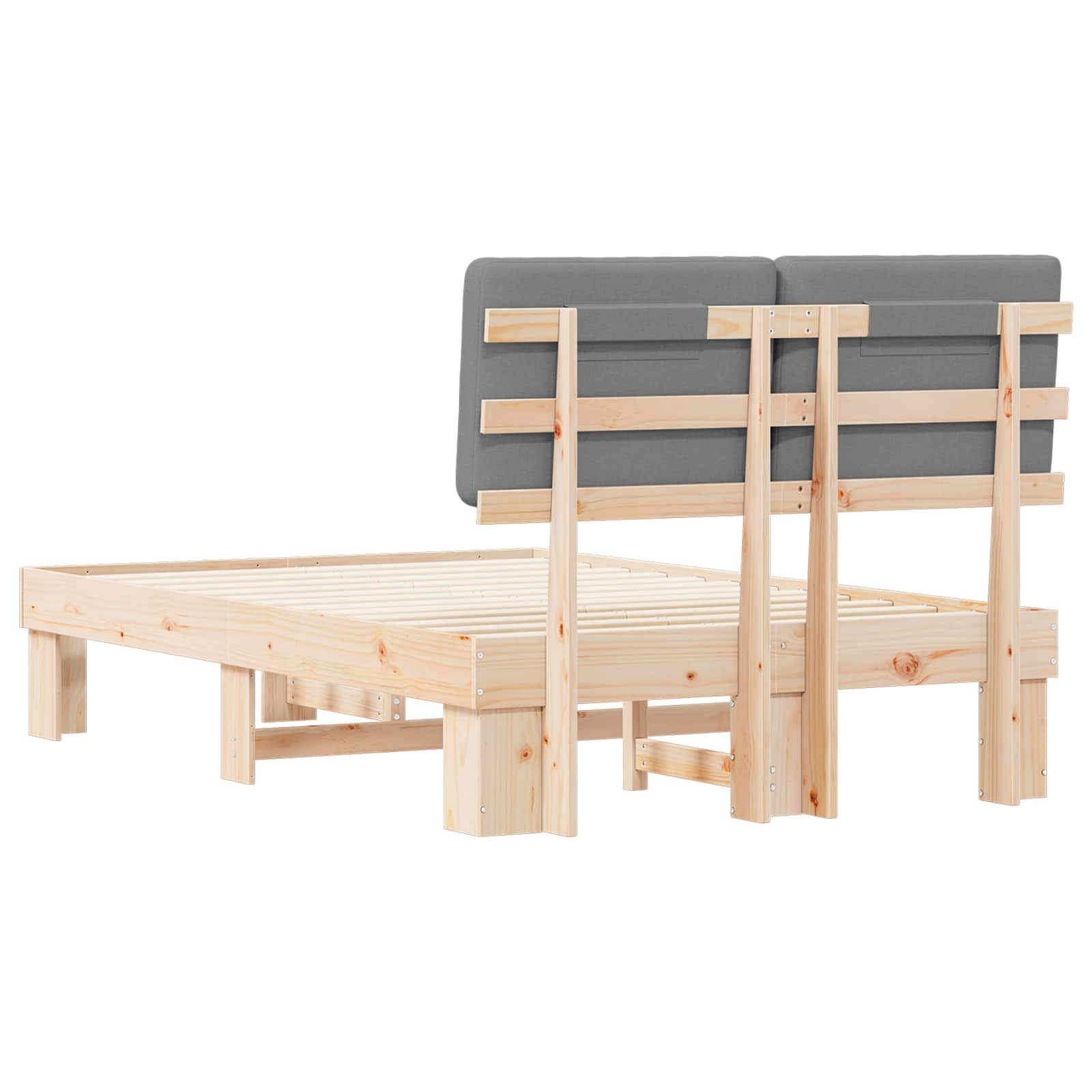 Sängram med Klädd Huvudgavel Ljusgrå 120 x 200 cm Massiv furu