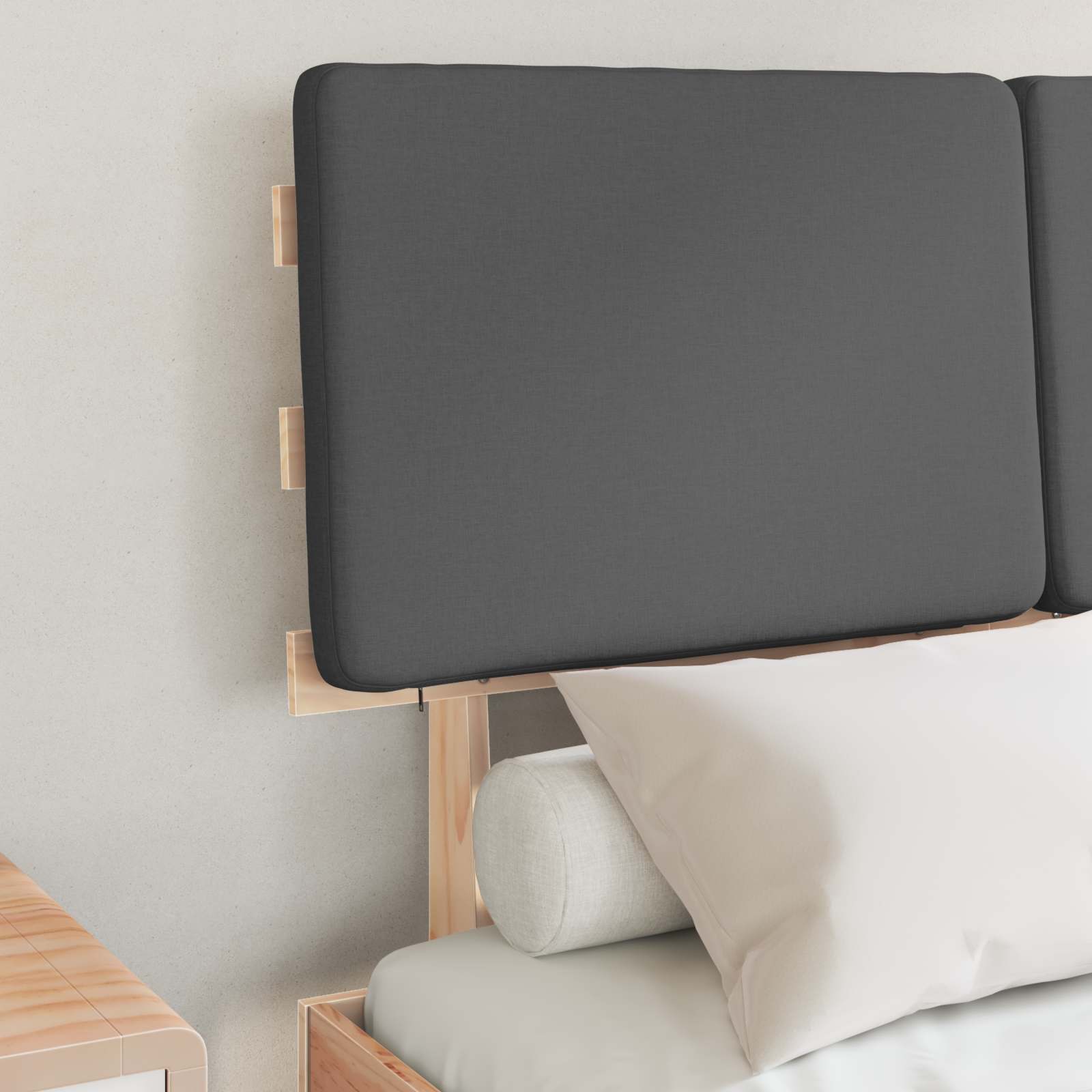 Sängram med Klädd Huvudgavel Mörkgrå 120 x 200 cm Massiv furu