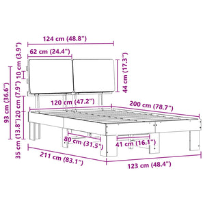 Sängram med Klädd Huvudgavel Taupe 120 x 200 cm Massiv furu