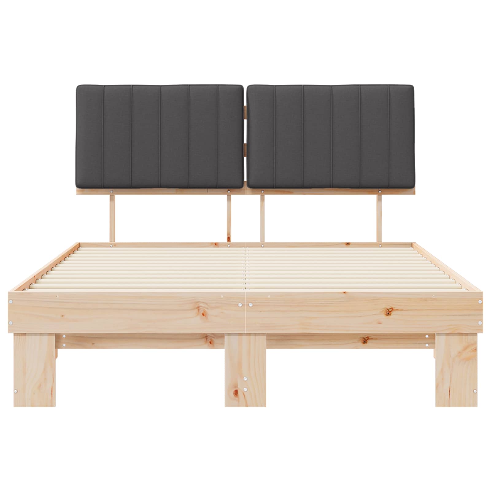 Sängram med Klädd Huvudgavel Mörkgrå 140 x 190 cm Massiv furu