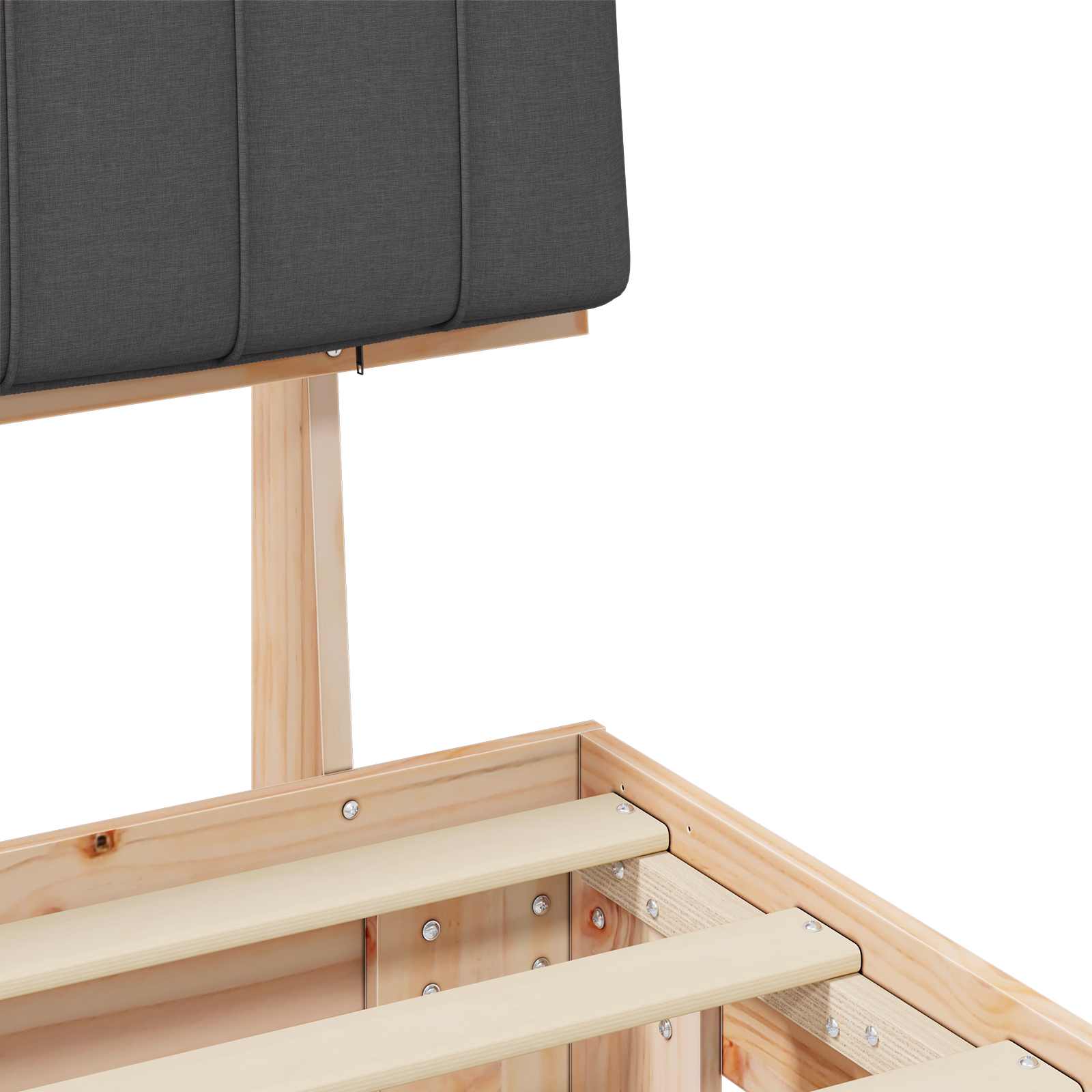 Sängram med Klädd Huvudgavel Mörkgrå 135 x 190 cm Massiv furu