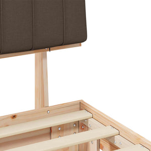 Sängram med Klädd Huvudgavel Taupe 135 x 190 cm Massiv furu