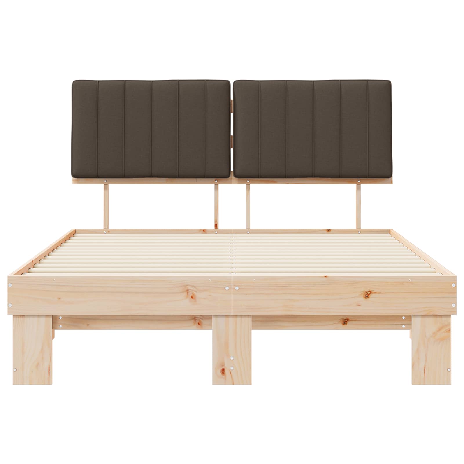 Sängram med Klädd Huvudgavel Taupe 135 x 190 cm Massiv furu