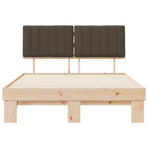 Sängram med Klädd Huvudgavel Taupe 135 x 190 cm Massiv furu