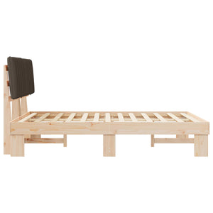 Sängram med Klädd Huvudgavel Taupe 135 x 190 cm Massiv furu