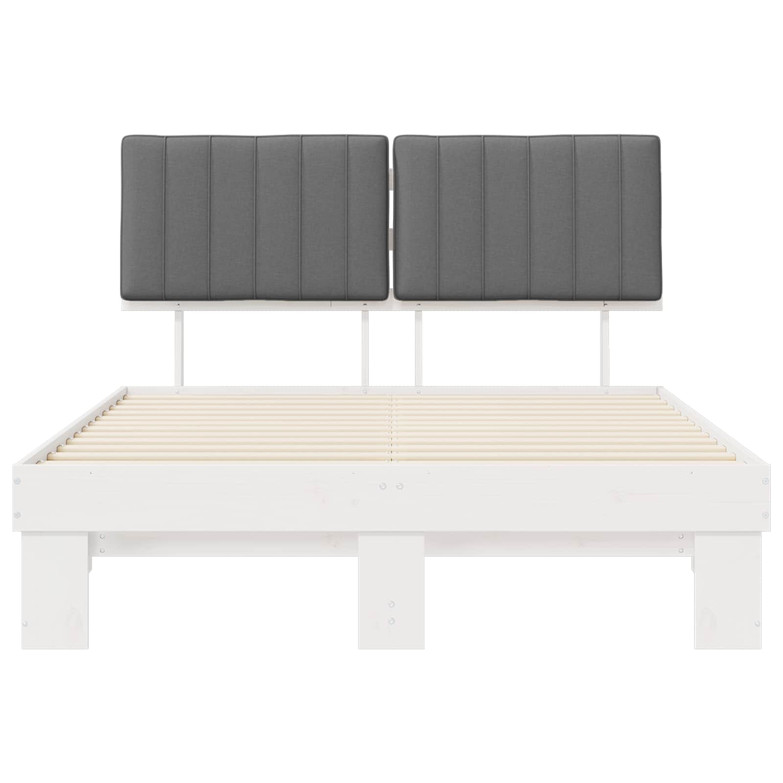 Sängram med Klädd Huvudgavel Ljusgrå 135 x 190 cm Massiv furu