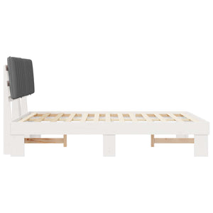 Sängram med Klädd Huvudgavel Ljusgrå 135 x 190 cm Massiv furu