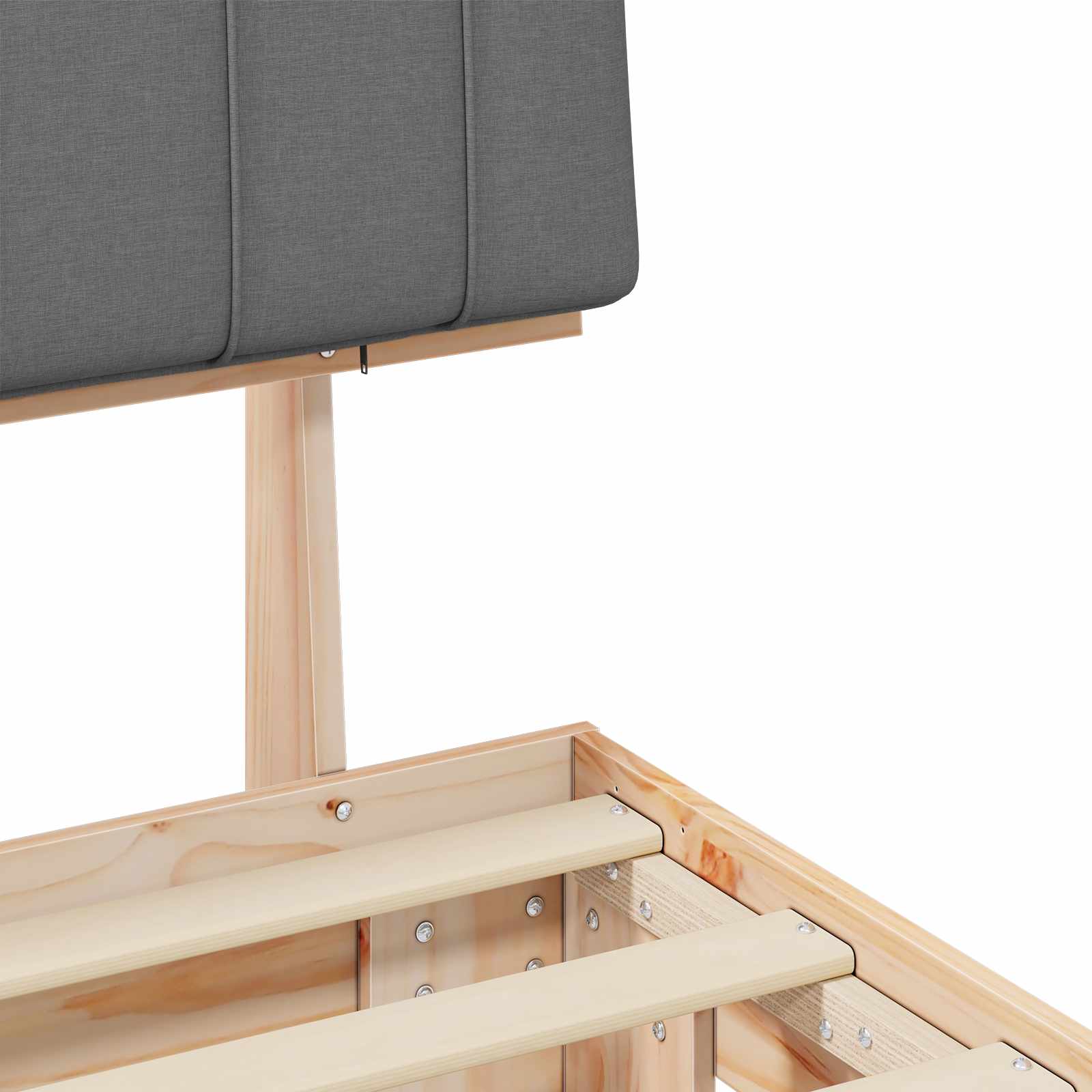 Sängram med Klädd Huvudgavel Ljusgrå 120 x 190 cm Massiv furu