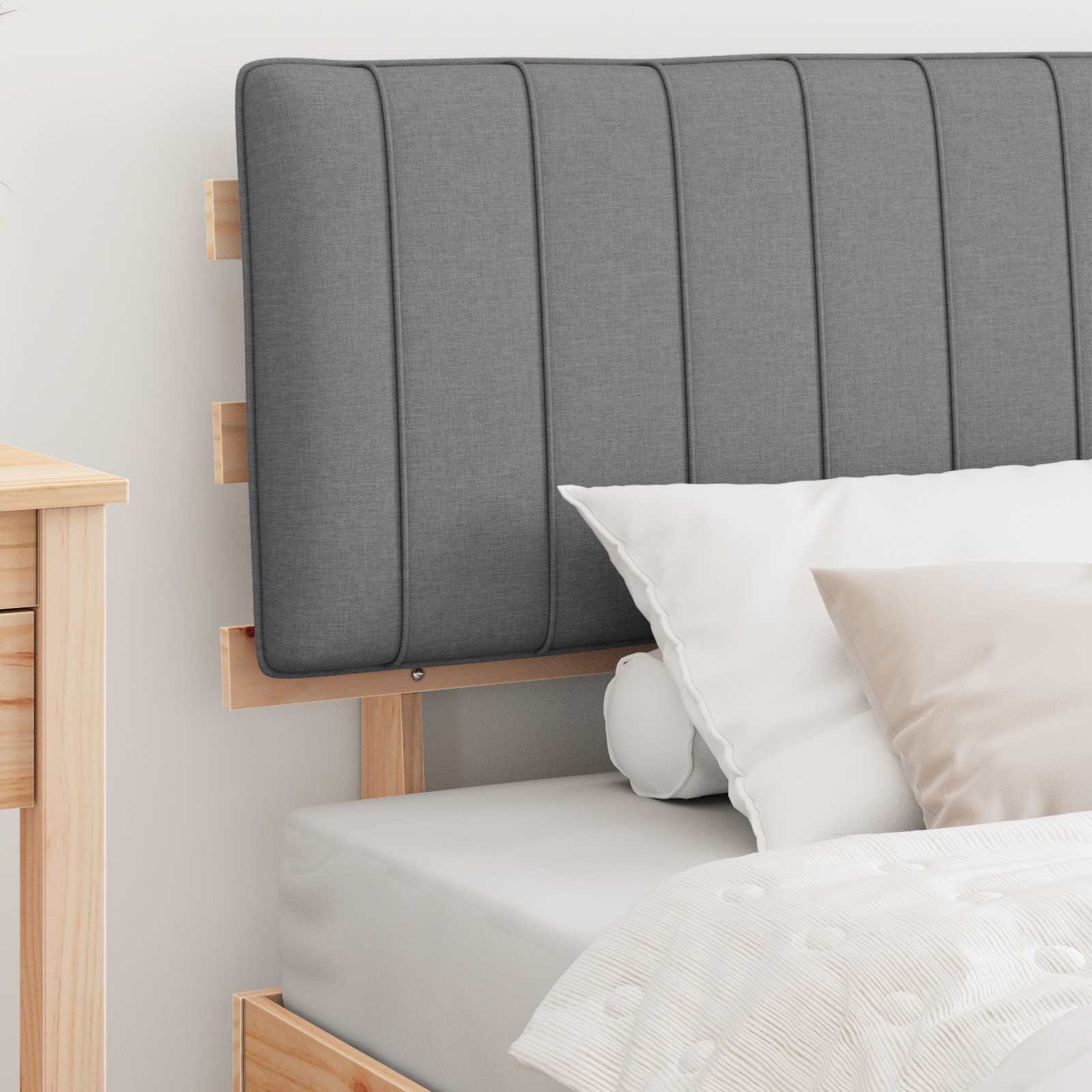 Sängram med Klädd Huvudgavel Ljusgrå 100 x 200 cm Massiv furu