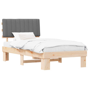 Sängram med Klädd Huvudgavel Ljusgrå 100 x 200 cm Massiv furu