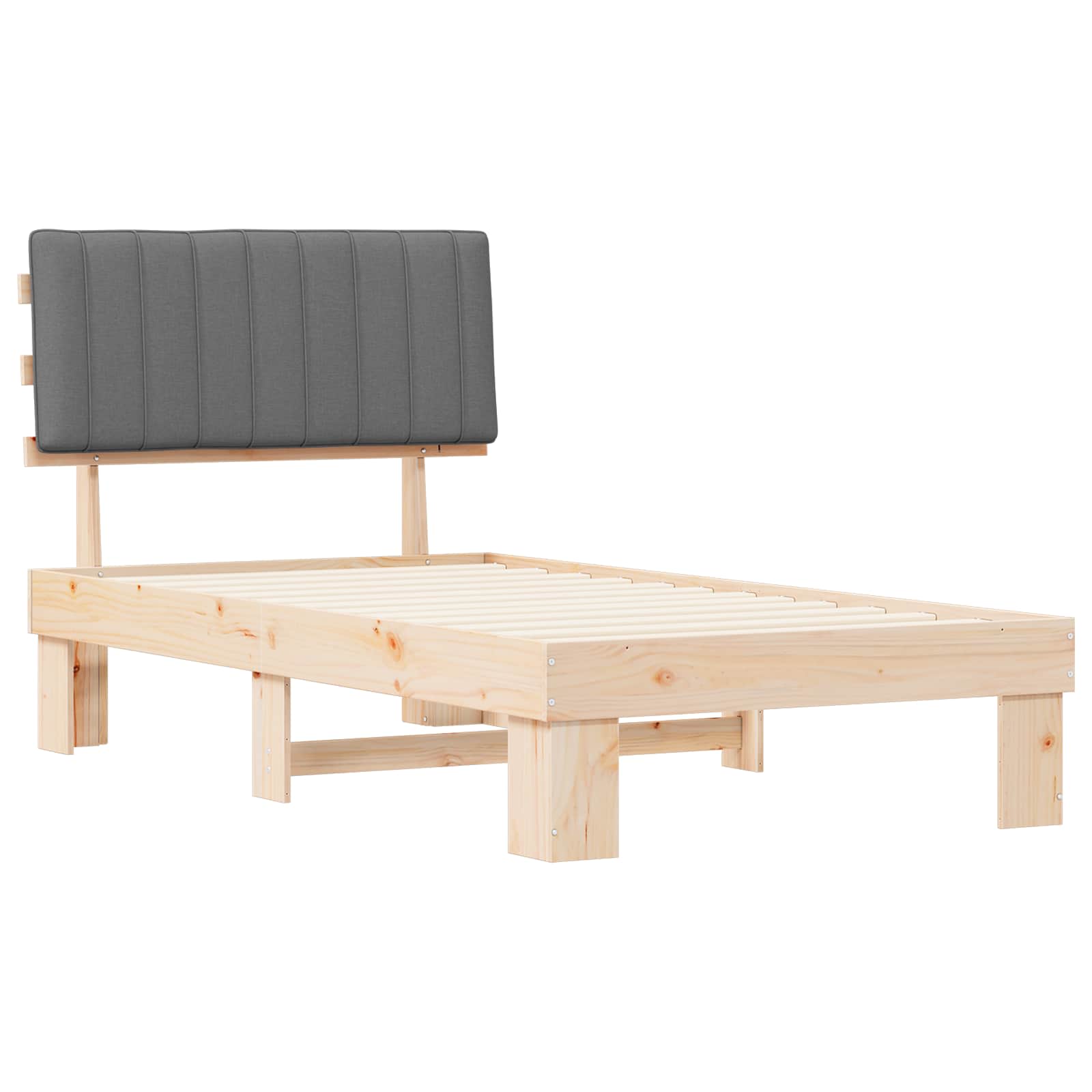 Sängram med Klädd Huvudgavel Ljusgrå 100 x 200 cm Massiv furu