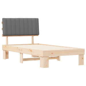 Sängram med Klädd Huvudgavel Ljusgrå 100 x 200 cm Massiv furu